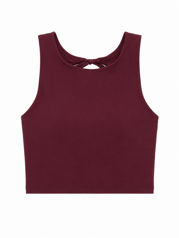Burgundy Sleeveless Crop Top with Back Twist