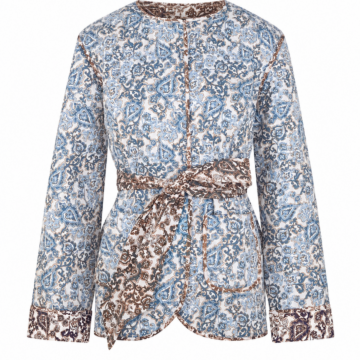 Off-White Paisley Print Collarless Jacket with Self-Tie Sash