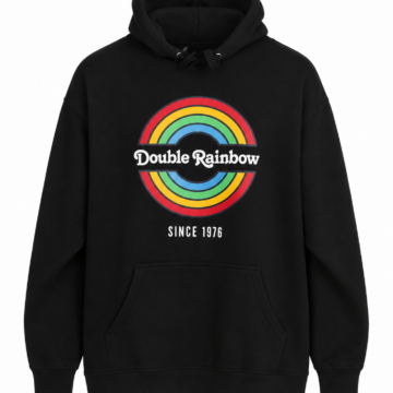 Black Pullover Hoodie with Rainbow Ring Graphic