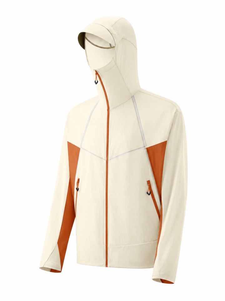 Off-White and Rust Hooded Windbreaker Jacket