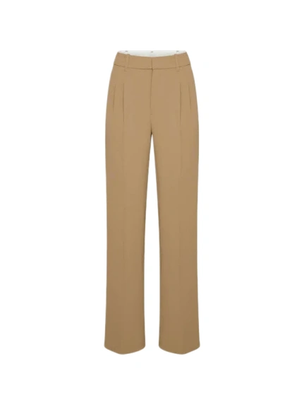 Camel High-Rise Wide-Leg Pintuck Trousers