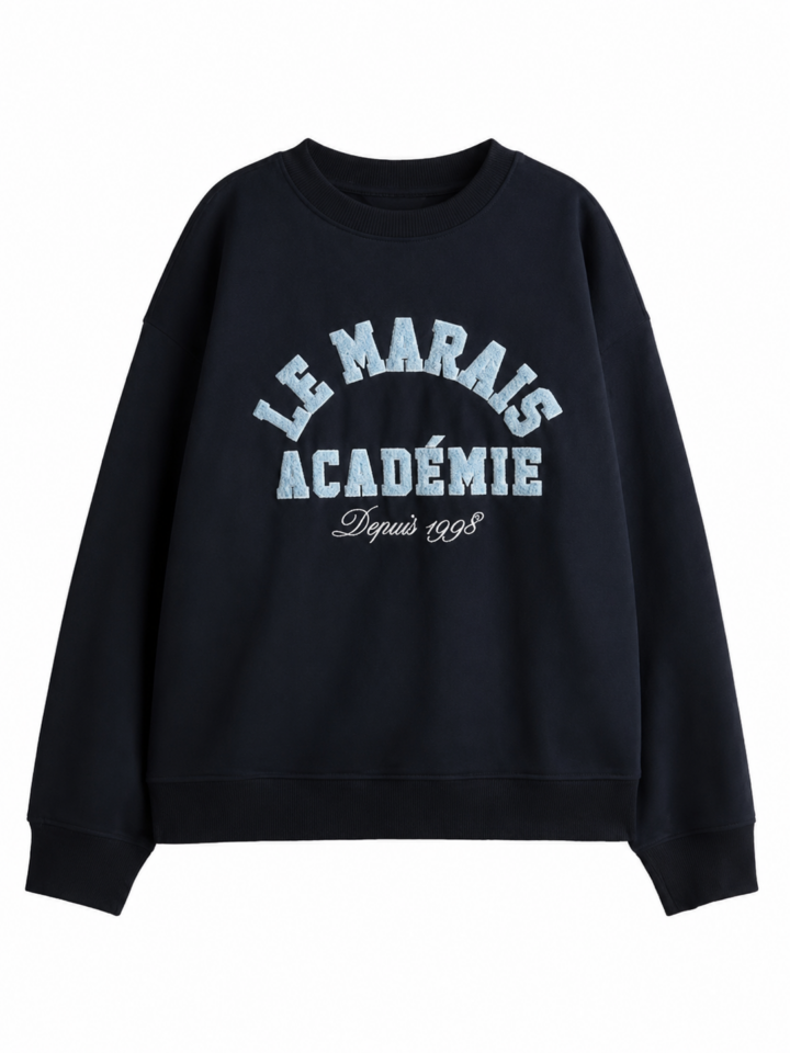 Black Crewneck Sweatshirt with Distressed Graphic