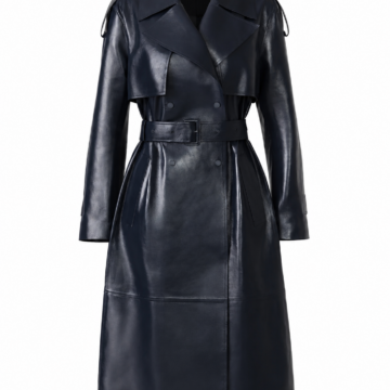 Navy Leather-Look Trench Coat with Belt