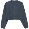 Dark Blue-Grey Oversized Cropped Zip-Up Jacket