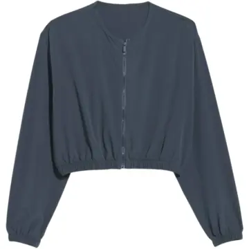 Dark Blue-Grey Oversized Cropped Zip-Up Jacket