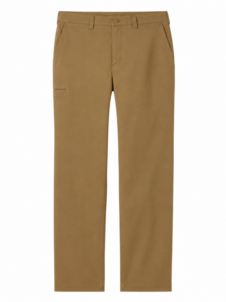 Khaki Straight-Fit Woven Pants with Welt Pocket