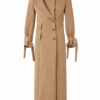 Camel Tailored Long Coat with Structured Collar and Self-Tie Cuffs
