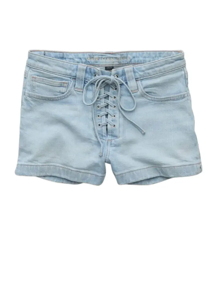 Light Wash Lace-Up Straight Fit Denim Shorts