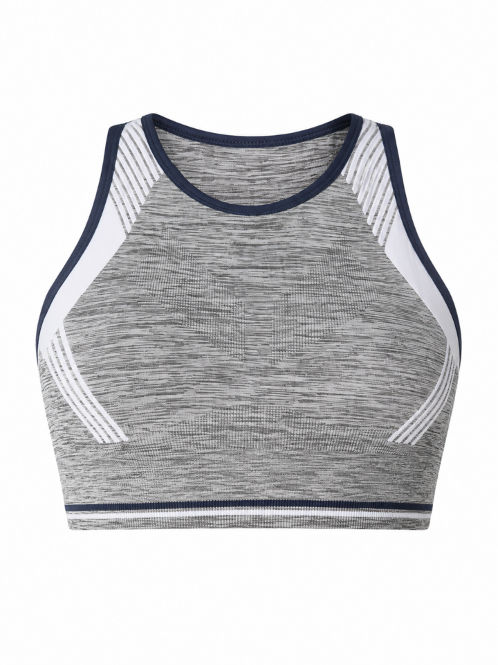 Grey Heather Sports Bra with White Side Panels