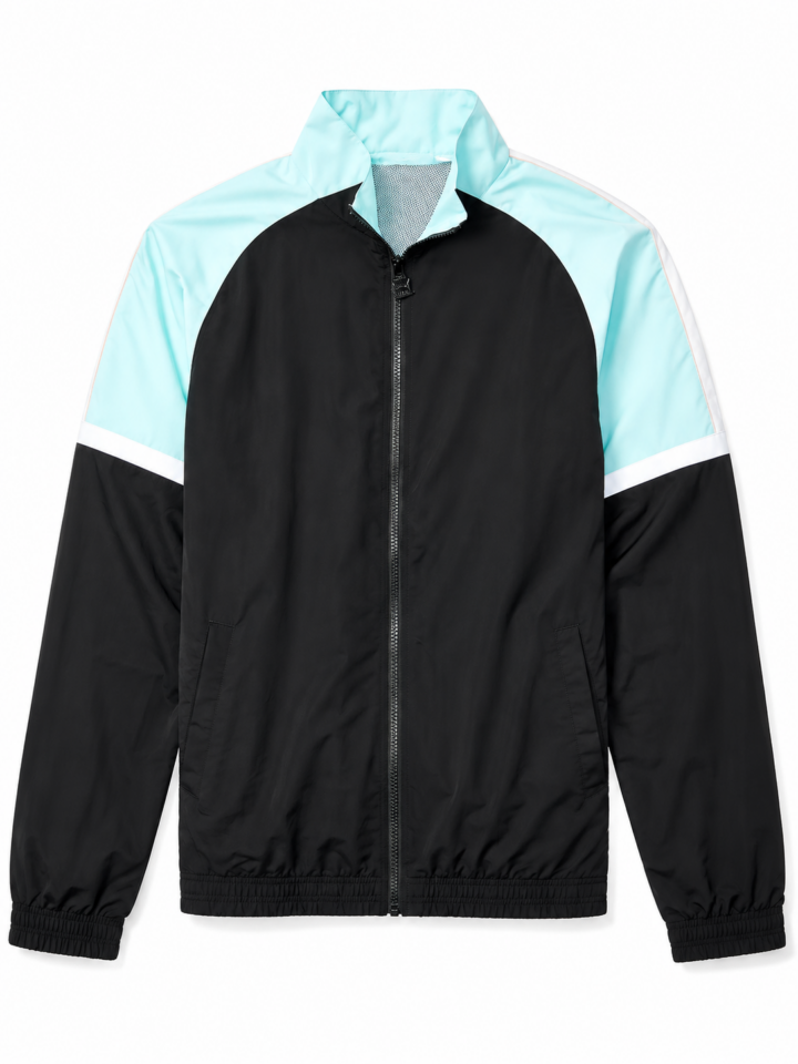 Black and Blue Color-Block Track Jacket with Mesh Lining