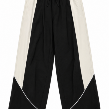 Black Wide-Leg Track Pants with White Chevron Stripe