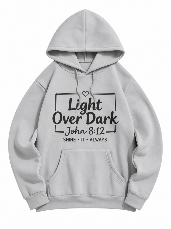 Light Grey Oversized Pullover Hoodie with Inspirational Graphic