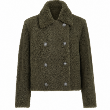Olive Green Boucle Double-Breasted Jacket