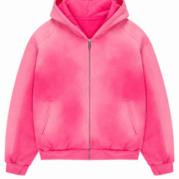 Bright Pink Oversized Full-Zip Hoodie with Spray Dye Effect