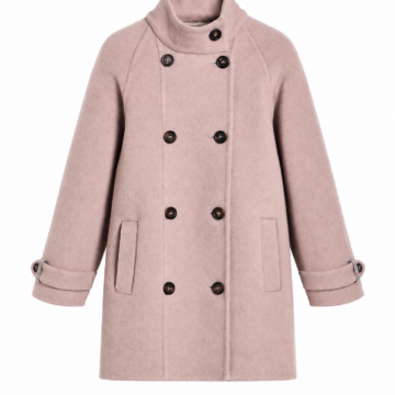 Dusty Pink Double-Breasted Wool Coat with Stand Collar