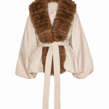 Ivory Wrap Coat with Faux-Fur Collar