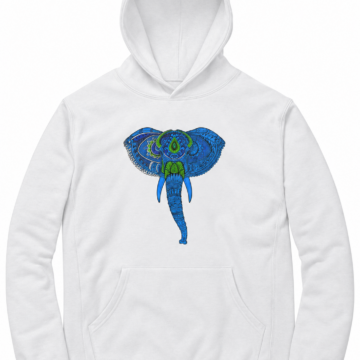 White Relaxed Fit Elephant Graphic Pullover Hoodie