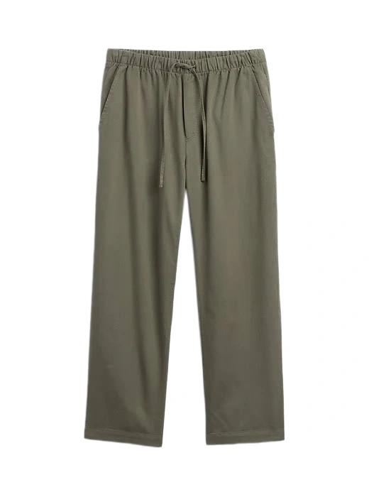 Olive Green Relaxed Straight-Leg Drawstring Pants