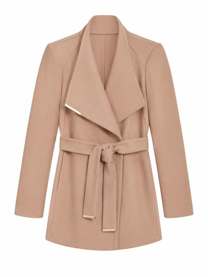 Camel Wrap Coat with Self-Tie Belt