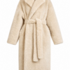Cream Faux Fur Wrap Coat with Notched Lapel