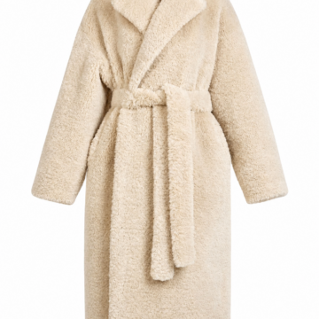Cream Faux Fur Wrap Coat with Notched Lapel