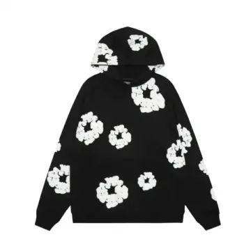 Black Floral Print Pullover Hoodie